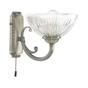  1 Light Wall Bracket, Antique Brass, Clear Ribbed Glass BPOSL818