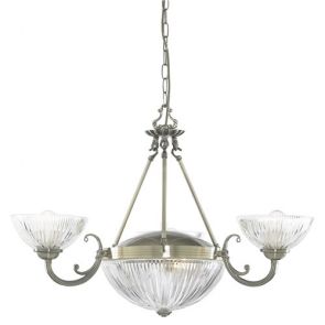  5 Light Ceiling, Antique Brass, Clear Ribbed Glass BPOSL821
