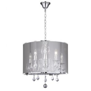  5 Light Ceiling, Chrome, Clear Crystal Glass, Silver Shade BPOSL822