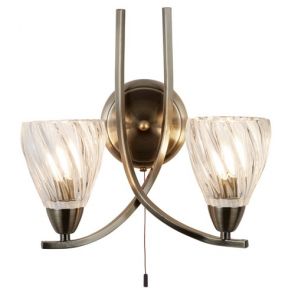  2 Light Wall Bracket, Antique Brass Twist Frame , Clear Twisted Glass Sh BPOSL89
