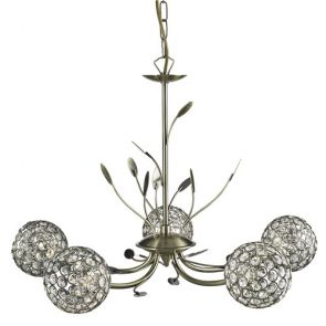  5 Light Ceiling, Antique Brass, Clear Glass Deco Shade BPOSL939