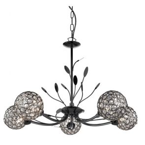  5 Light Ceiling, Black Chrome, Clear Glass Deco Shade BPOSL940