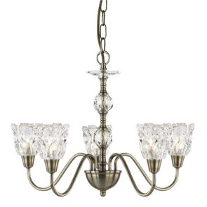  5 Light Ceiling, Antique Brass, Clear Glass BPOSL1027