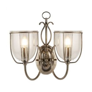  2 Light Ant/Brass Wb Cw Glass BPOSL1046