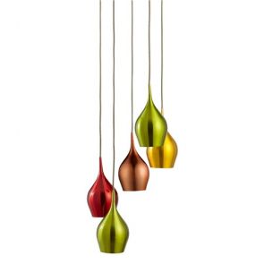  5 Light Multi-Drop Coloured (Red, Green, Gold, Copper) Shades BPOSL1068