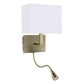  Wall Light Adjustable - 2lt W/Bracket, Led Flexi Arm, Antique Brass, White Shad 