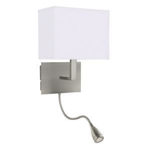  Wall Light Adjustable - 2lt W/Bracket, Led Flexi Arm, Satin Silver, White Shade 