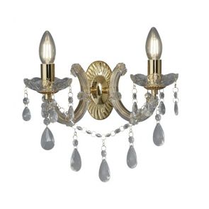  2 Light Wall Bracket, Polished Brass, Clear Crystal Glass BPOSL1124