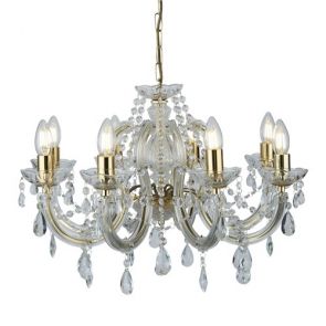  8 Light Ceiling, Polished Brass, Clear Crystal Glass BPOSL1126