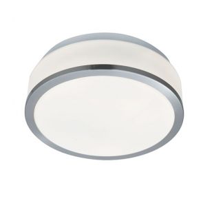  Bathroom- Ip44 2 Light Flush, Opal White Glass Shade, Satin Silver Trim Dia BPOS