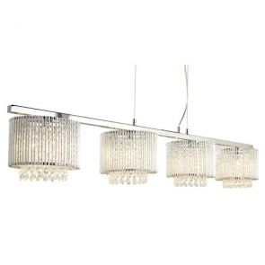  4 Light Ceiling Bar, Clear Crystal Drops, Aluminium Tubes Trim, Chrome BPOSL1154