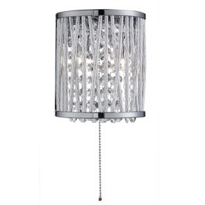  2 Light Wall Bracket, Chrome, Clear Crystal Button Drops, Aluminium Tubes Trim B