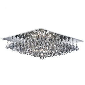  8 Light Square Flush Ceiling, Chrome, Clear Crystal Pyramid Drops BPOSL1188