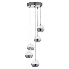  5 Light (Dim) Led Ceiling Multi-Drop, Chrome, Clear Glass/Bubble Shades BPOSL119