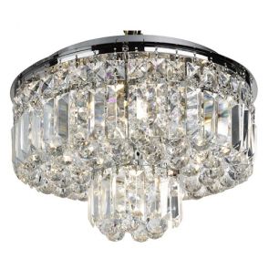  5 Light Flush Ceiling, Chrome With Clear Crystal Coffins Trim & Ball Drops BPOSL