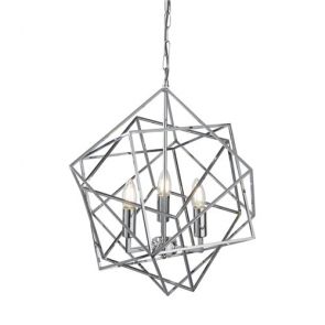  3 Light Pendant, Geometric Cube Frame, Chrome BPOSL1241