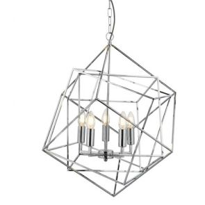  5 Light Pendant, Geometric Cube Frame, Chrome BPOSL1242