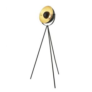  1lt Tripod Floor Lamp, Matt Black With Gold Shade Interior BPOSL1265