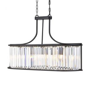  5lt Oval Pendant, Matt Black With Crystal Glass BPOSL1293
