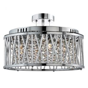  5lt Ceiling Flush/Pendant, Chrome, Clear Crystal Button Drops, Aluminium T BPOSL