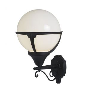  Lantern Outdoor 1lt Wall Light, Black/Round Opal Shade BPOSL066