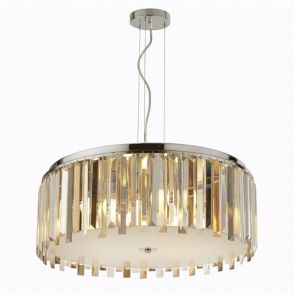  5lt Drum Pendant , Chrome, Clear/Amber/Smokey Crystal Prism Drops BPOSL1527