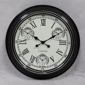Wall Clock retro black multi dial