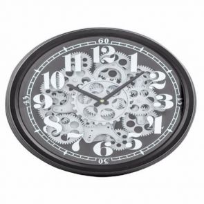 Wall Clock Silver & Black Moving Cog Clock