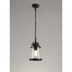 Bfs Lighting Bethan Pendant, 1 x E27, Black/Gold With Seeded Clear Glass, IP54,     IL7917HS