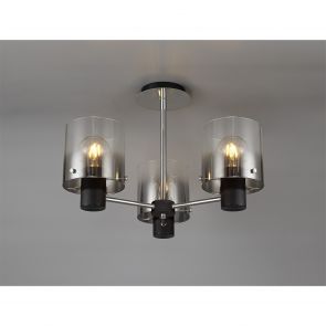 Bfs Lighting 3 Brita Semi Ceiling Light, 3 x E27, Black/Smoke Fade Glass