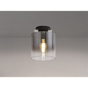  Brita Round Ceiling Flush, 1 Light Flush Fitting E27, Black/Smoke Fade Glass IL2