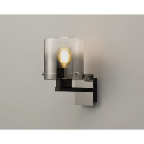 Bfs Lighting 3 Brita Single Switched Wall Lamp, 1 Light, E27, Black/Smoke Fade Glass