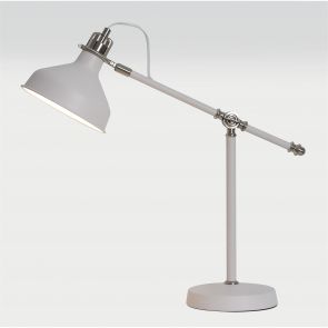 Bfs Lighting Bronx Adjustable Table Lamp, 1 x E27, Sand White/Satin Nickel/White