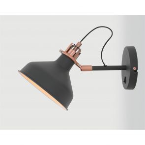 Bfs Lighting Bronx Adjustable Wall Lamp Switched, 1 x E27, Graphite/Copper/White IL9177HS