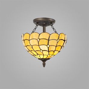 Bfs Lighting Camillie 2 Light Semi Ceiling E27 With 30cm Shade, Beige/Clear Crystal IL0400KHS