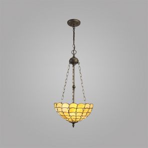 Bfs Lighting Camillie 3 Light  Pendant E27 With 40cm Shade, Beige/Clear Crystal/Ant Brass IL1