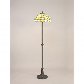 Bfs Lighting Camillie 2 Light  Floor Lamp E27 With 40cm Shade, Beige/Clear Crystal/Ant Brass