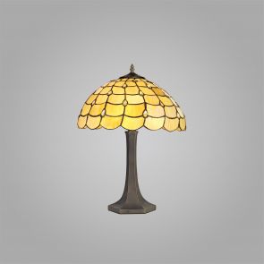 Bfs Lighting Camillie 2 Light gonal Table Lamp E27 With 40cm Shade, Beige/Clear Crystal IL640