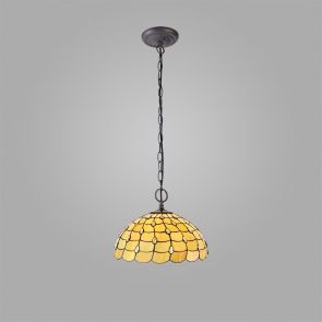 Bfs Lighting Camillie 2 Light Pendant E27 With 50cm Shade, Beige/Clear Crystal/Ant Brass IL75