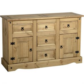 Waxed Pine Dining 2 Door 5 Drawer Sideboard
