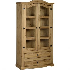 Waxed Pine Dining 2 Door 2 Drawer Glass Display Unit