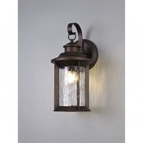 Bfs Lighting Elizabeth Small Wall Lamp, 1 x E27, Antique Bronze/Clear Ripple Glass, IP54,    