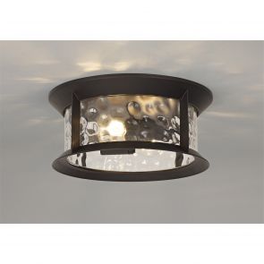 Bfs Lighting Elizabeth Flush Ceiling Lamp, 2 xE27, Antique Bronze/Clear Ripple Glass, IP54,  