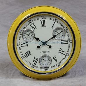 Wall Clock retro yellow multi dial