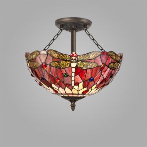 Bfs Lighting Haze 3 Light Semi Ceiling E27 With 40cm Shade, Purple/Pink/Crystal/Ant Brass IL2