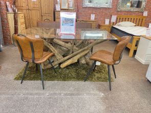 Glass Root Table With 2 Chairs & Bench