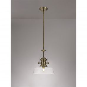 Bfs Lighting Lucinda 1 Light Pendant E27 With 30cm Smooth Bell Glass Shade, Antique Brass/Cle