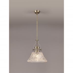 Bfs Lighting Lucinda Pendant With 38cm Flat Round Shade, 1 x E27, Antique Brass/Clear Glass I