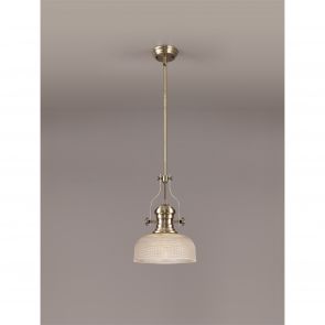 Bfs Lighting Lucinda 1 Light Pendant E27 With 33.5cm Prismatic Glass Shade, Antique Brass/Cle
