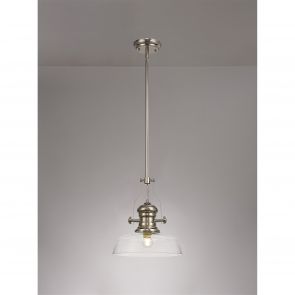 Bfs Lighting Lucinda 1 Light Pendant E27 With 30cm Smooth Bell Glass Shade, Polished Nickel/C